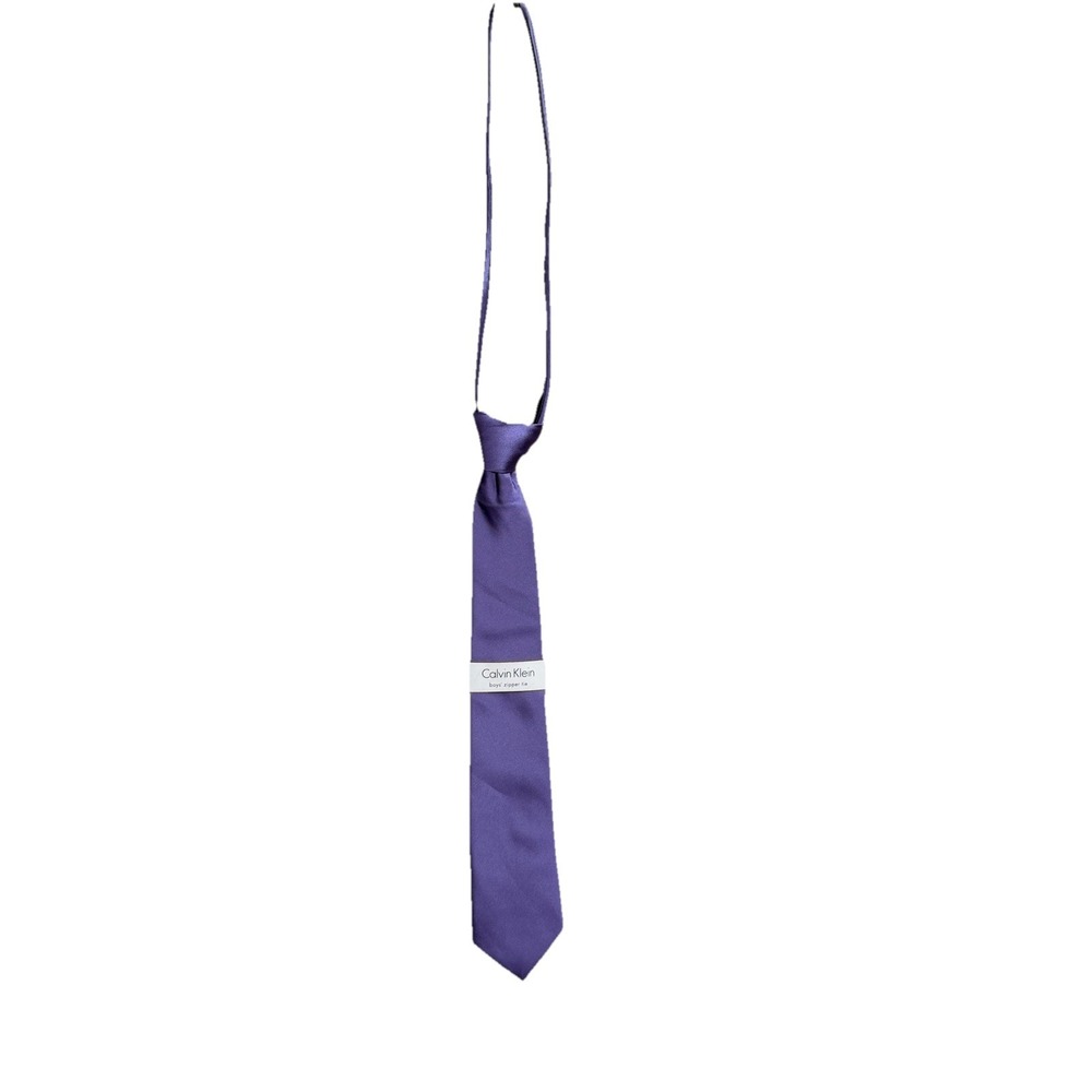 NEW CALVIN KLEIN boys' zipper tie Light Purple Solid Tie 100% Silk